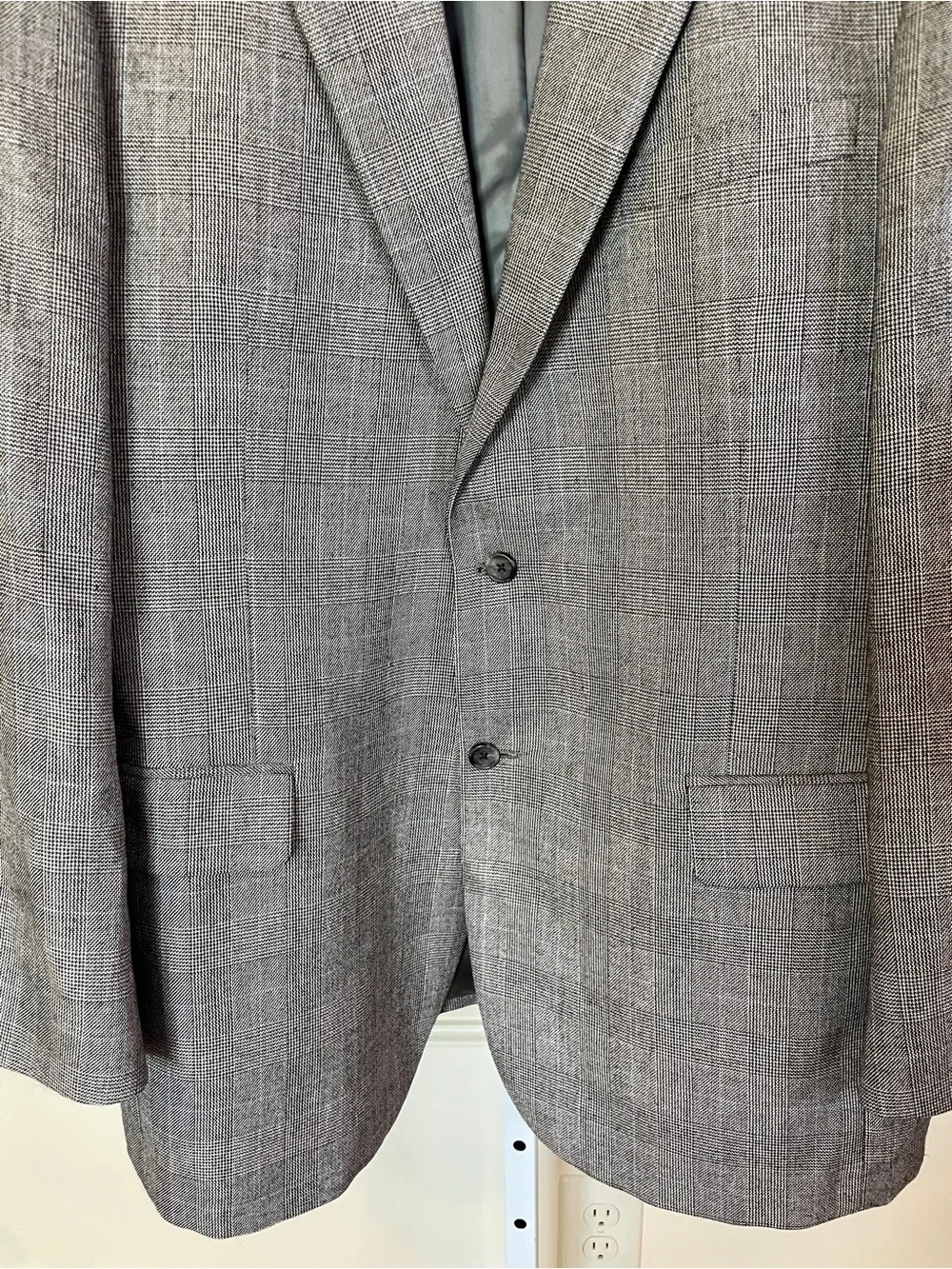 Jos. A. Banks Blazer 46L Silk Cashmere Micro Houndstooth Plaid Black White